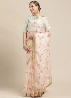 Green And Off White Floral Organza Saree Festive Wear -Deals Chic Lehenga Store Green and Off White Floral Organza Saree SABS02201274 u