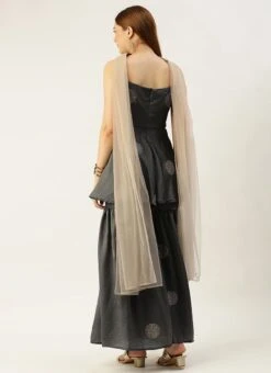 Bottom From Grey Art Silk Foil Print Gharara Set After Six Wear -Deals Chic Lehenga Store Grey Art Silk Foil Print Gharara Set SLBS02301113 b 1