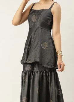 Bottom From Grey Art Silk Foil Print Gharara Set After Six Wear