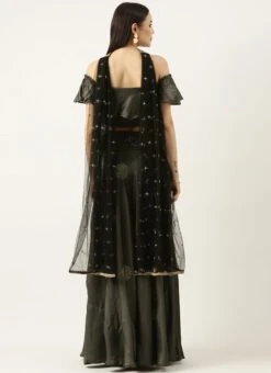 Dupatta From Grey Art Silk Foil Print Lehenga Set After Six Wear -Deals Chic Lehenga Store Grey Art Silk Foil Print Lehenga Set GHBS02301052 b