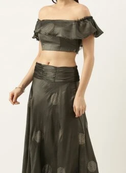 Dupatta From Grey Art Silk Foil Print Lehenga Set After Six Wear