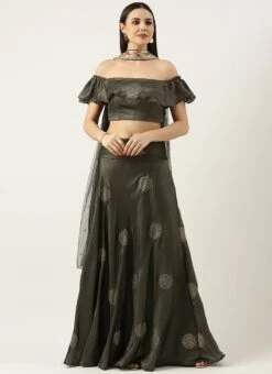 Dupatta From Grey Art Silk Foil Print Lehenga Set After Six Wear -Deals Chic Lehenga Store Grey Art Silk Foil Print Lehenga Set GHBS02301052 u