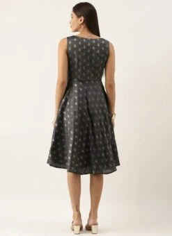 Grey Brocade Boat Neck Flared Dress Festive Wear -Deals Chic Lehenga Store Grey Brocade Boat Neck Flared Dress DRBS02201295 b