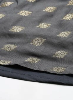 Grey Brocade Boat Neck Flared Dress Festive Wear -Deals Chic Lehenga Store Grey Brocade Boat Neck Flared Dress DRBS02201295 rrc4