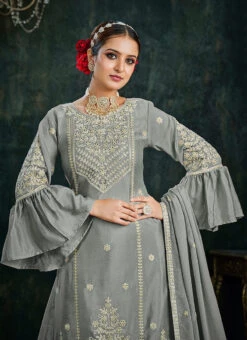 Grey Chinon Embroidered Work Long Choli Lehenga Party Wear -Deals Chic Lehenga Store Grey Chinon Embroidered Work Long Choli Lehenga GHSDC6204 b