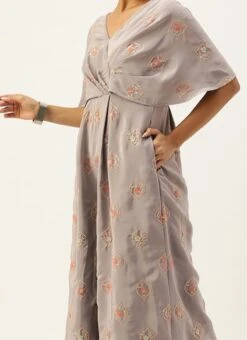 Grey Embroidered French Crepe Jumpsuit Festive Wear