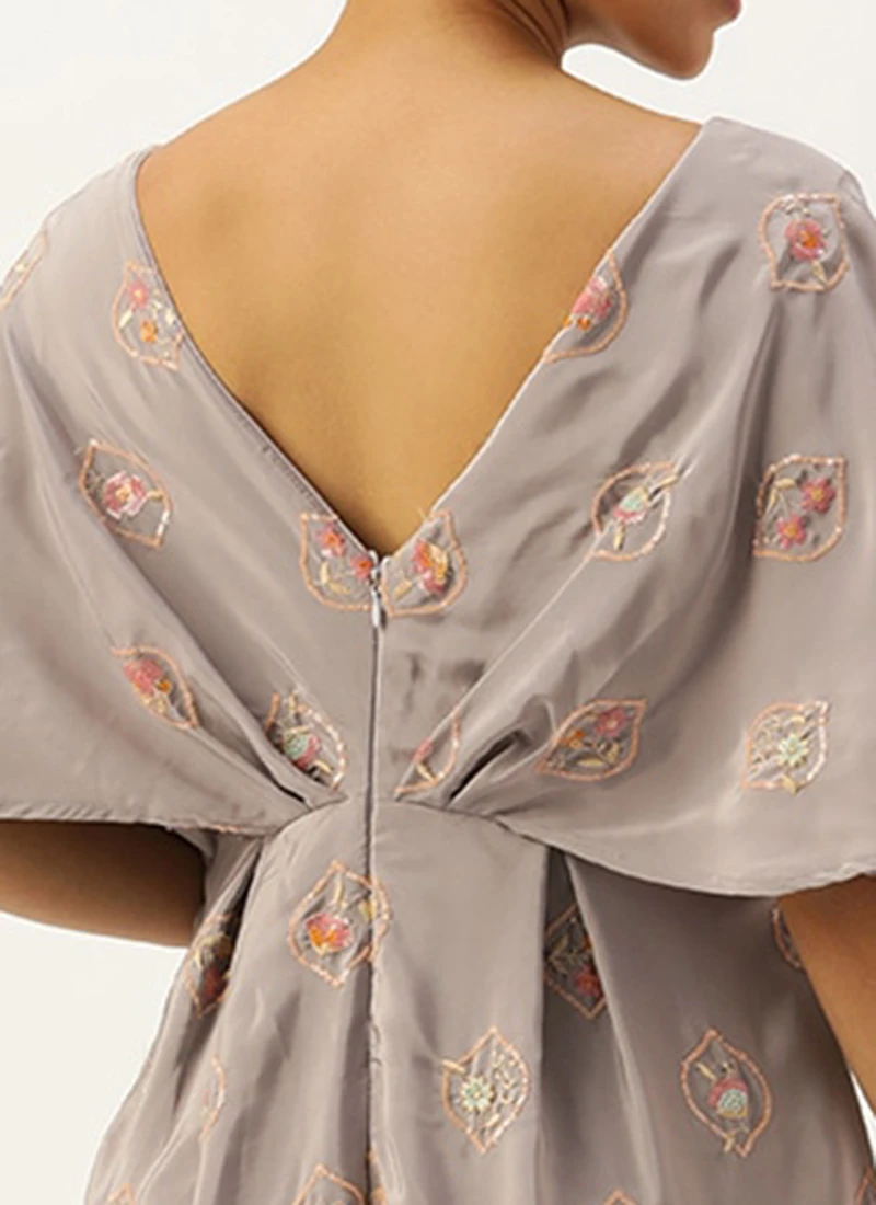 Grey Embroidered French Crepe Jumpsuit Festive Wear 6 Grey Embroidered French Crepe Jumpsuit Festive Wear - Image 6