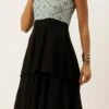 Grey Embroidered N Black Georgette Gown Festive Wear