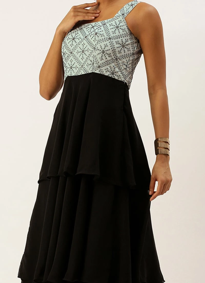 Grey Embroidered N Black Georgette Gown Festive Wear 1 Grey Embroidered N Black Georgette Gown Festive Wear