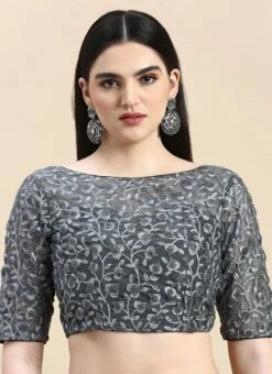 Grey Embroidered Net Blouse Party Wear -Deals Chic Lehenga Store Grey Embroidered Net Blouse BLBS02210833 u