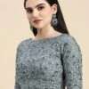 Grey Embroidered Net Blouse With Keyhole Festive Wear Wedding Wear