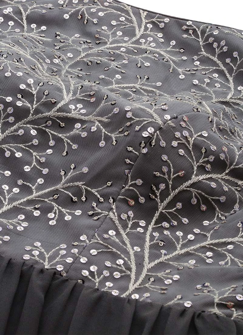 Grey Embroidered Net Tiered Gown Festive Wear 5 Grey Embroidered Net Tiered Gown Festive Wear - Image 5