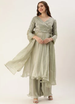 Grey Embroidered Jimmy Choo Palazzo Suit Festive Wear -Deals Chic Lehenga Store Grey Embroidered Organza Palazzo Suit SLBS02306382 u