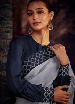 Grey Faux Crepe Embroidered Saree Party Wear -Deals Chic Lehenga Store Grey Faux Crepe Embroidered Saree SASLI21375265 b