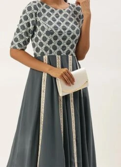 Grey Georgette Embroidered Kali Style Gown Festive Wear