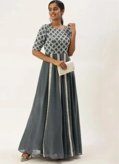 Grey Georgette Embroidered Kali Style Gown Festive Wear -Deals Chic Lehenga Store Grey Georgette Embroidered Kali Style Gown IWBS02104148 u