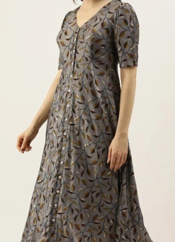 Grey Modal Silk Printed A Line Dress After Six Wear