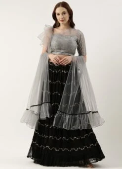 Grey N Black Embroidered Chinon Lehenga Set Festive Wear -Deals Chic Lehenga Store Grey N Black Embroidered Chinon Lehenga Set GHBS02212603 u