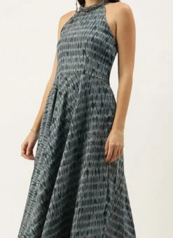Grey N Black Muslin Halter Neck Gown Party Wear
