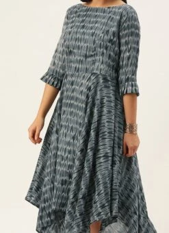 Grey N Black Muslin Handkerchief Style Dress After Six Wear