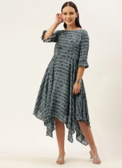 Grey N Black Muslin Handkerchief Style Dress After Six Wear -Deals Chic Lehenga Store Grey N Black Muslin Handkerchief Style Dress DRBS02106467 u