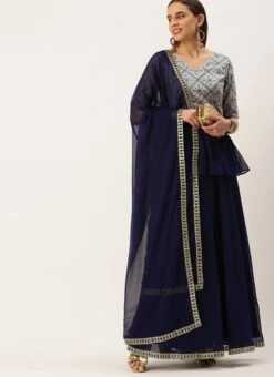 Grey N Blue Long Choli Lehenga Set Festive Wear -Deals Chic Lehenga Store Grey N Blue Long Choli Lehenga Set GHBS02205857 u