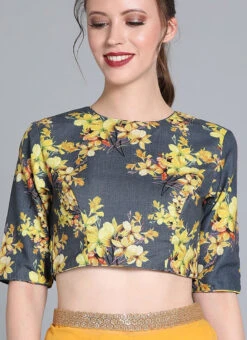 Grey N Yellow Cotton Digital Printed Blouse Festive Wear -Deals Chic Lehenga Store Grey N Yellow Cotton Digital Printed Blouse BLBS02209592 rrc1