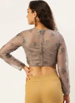 Grey Net Embroidered Blouse Festive Wear -Deals Chic Lehenga Store Grey Net Embroidered Blouse BLBS02305199 b