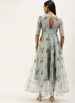 Grey Organza Digital Printed Dress Party Wear 11 Grey Organza Digital Printed Dress Party Wear -Deals Chic Lehenga Store Grey Organza Digital Printed Dress DRBS02307785 b