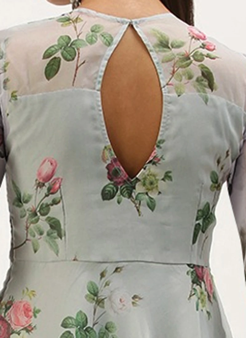 Grey Organza Digital Printed Dress Party Wear 5 Grey Organza Digital Printed Dress Party Wear - Image 5