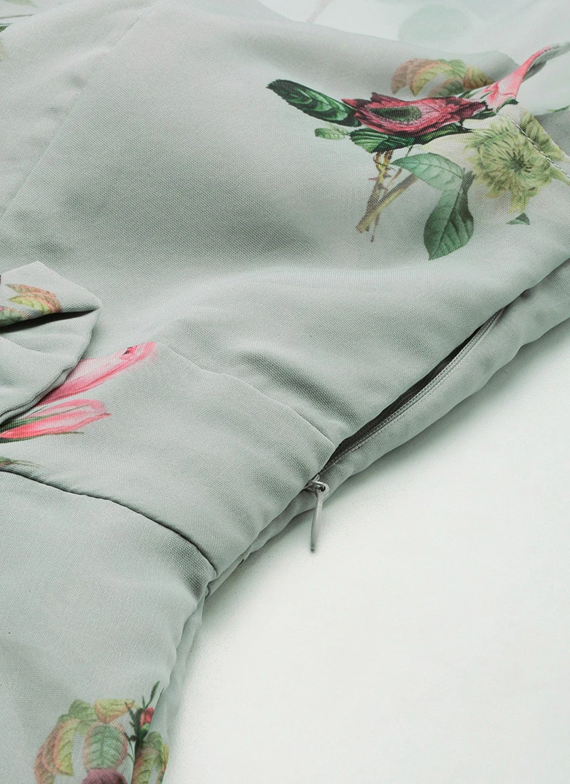 Grey Organza Digital Printed Dress Party Wear 7 Grey Organza Digital Printed Dress Party Wear - Image 7