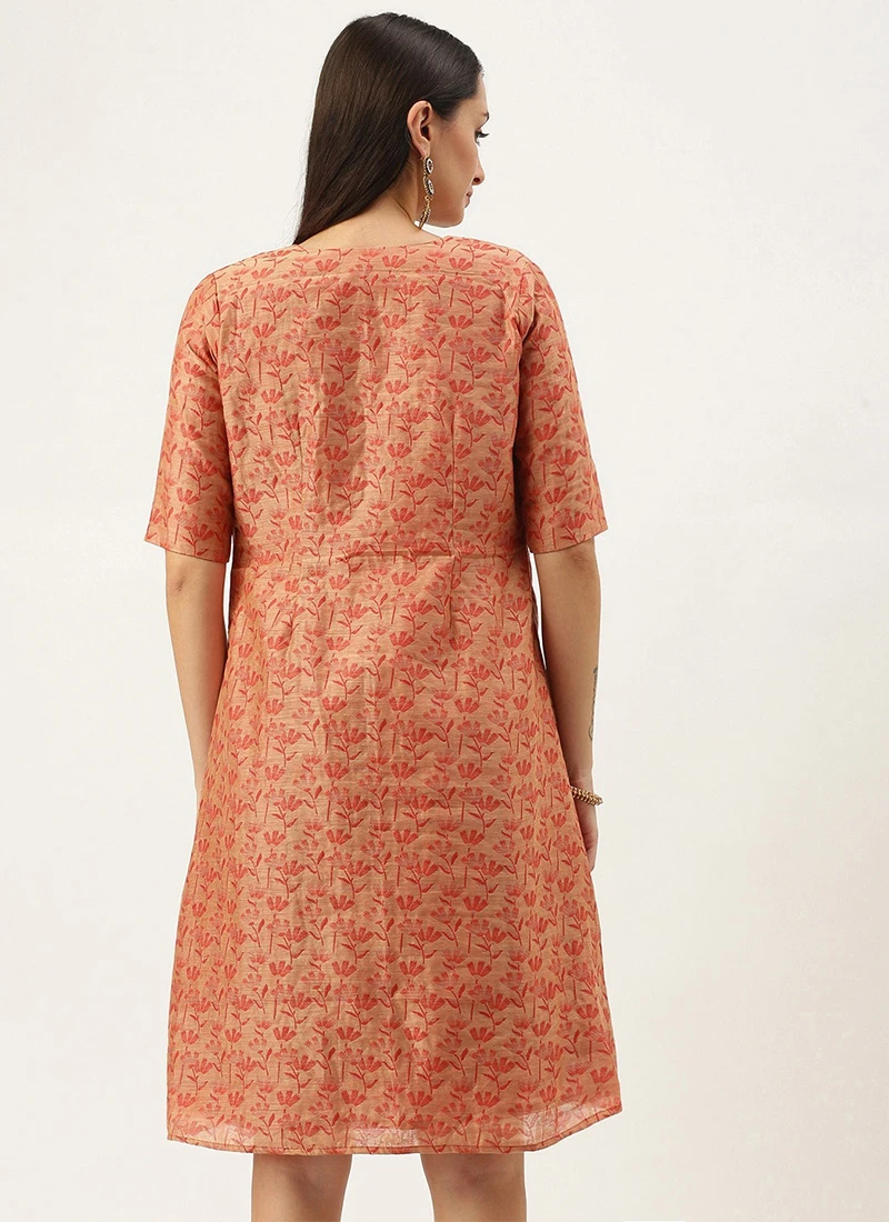 Grey Rayon Boat Neck Dress With Red Chanderi Jacket After Six Wear 4 Grey Rayon Boat Neck Dress With Red Chanderi Jacket After Six Wear - Image 4