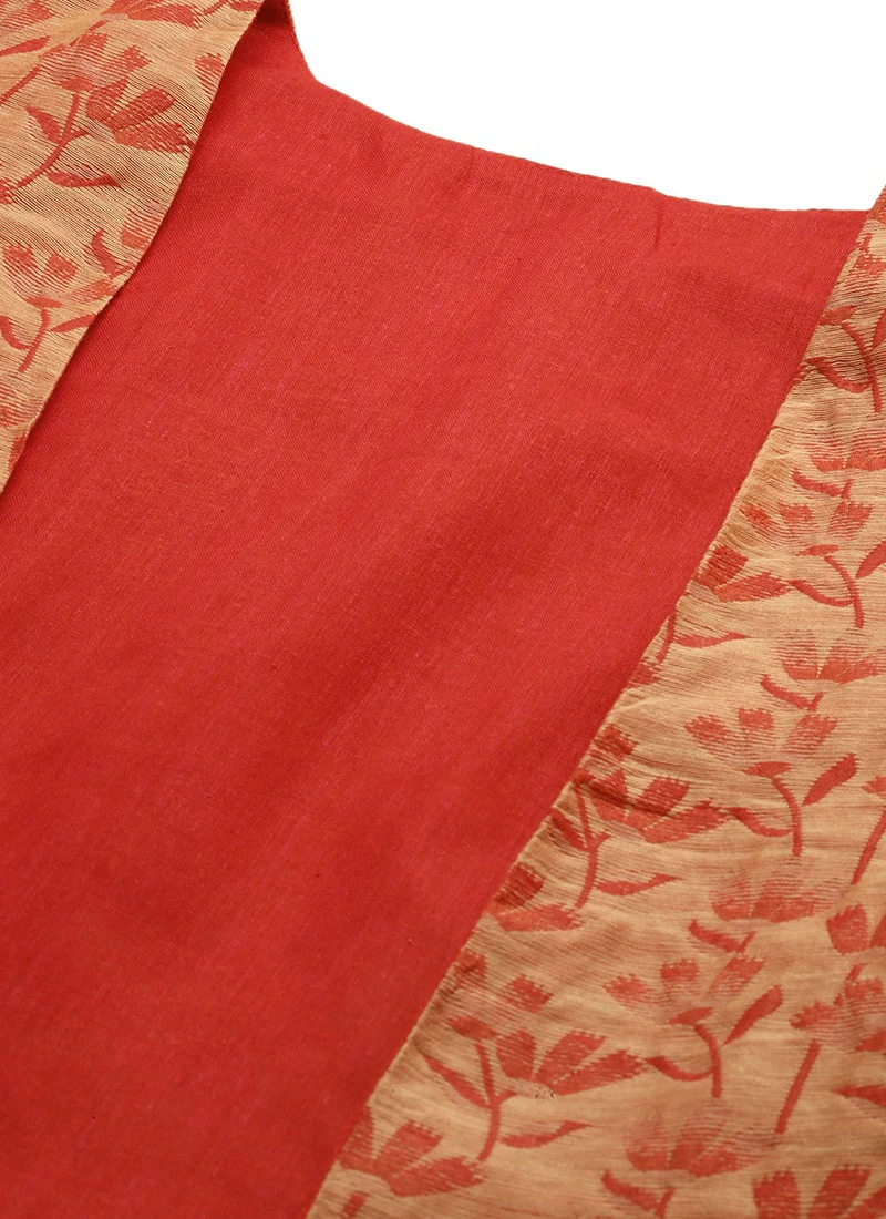 Grey Rayon Boat Neck Dress With Red Chanderi Jacket After Six Wear 5 Grey Rayon Boat Neck Dress With Red Chanderi Jacket After Six Wear - Image 5