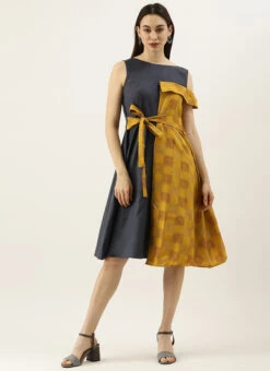 Grey Rayon N Mustard Printed Boat Neck Dress Party Wear -Deals Chic Lehenga Store Grey Rayon N Mustard Printed Boat Neck Dress DRBS02105392 u