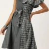 Grey Rayon Printed Boat Neck Dress After Six Wear