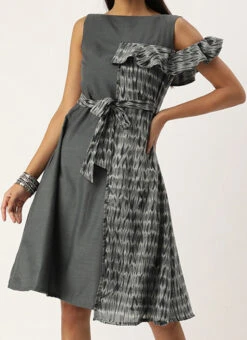 Grey Rayon Printed Boat Neck Dress After Six Wear