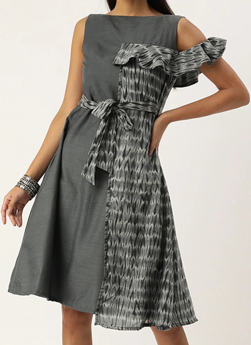 Grey Rayon Printed Boat Neck Dress After Six Wear 1 Grey Rayon Printed Boat Neck Dress After Six Wear