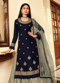 Grey Satin Georgette Embroidered N Stones Long Choli Lehenga Party Wear -Deals Chic Lehenga Store Grey Satin Georgette Embroidered N Stones Long Choli Lehenga GHSAK29147003 b