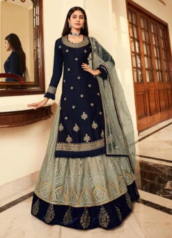 Grey Satin Georgette Embroidered N Stones Long Choli Lehenga Party Wear -Deals Chic Lehenga Store Grey Satin Georgette Embroidered N Stones Long Choli Lehenga GHSAK29147003 u