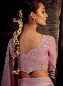 Grey With Pink Faux Crepe Embroidered Half And Half Saree Party Wear -Deals Chic Lehenga Store Grey with Pink Faux Crepe Embroidered Half and Half Saree SASLI21375263 b