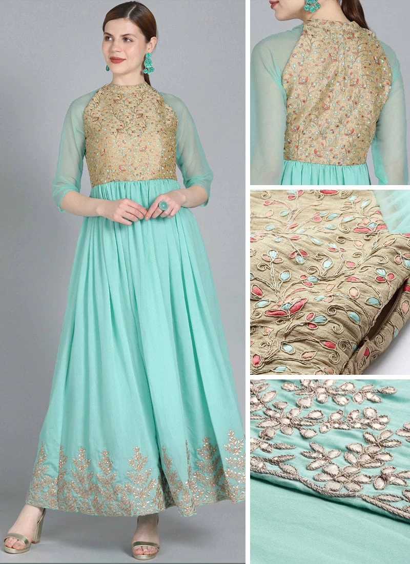 Halter Neck Style Embroidered Gown Party Wear 3 Halter Neck Style Embroidered Gown Party Wear - Image 3