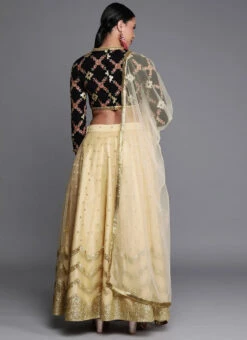 High Neck Beige Embroidered Knife Pleat Lehenga Festive Wear -Deals Chic Lehenga Store High Neck Beige Embroidered Knife Pleat Lehenga GHBS01911594 b