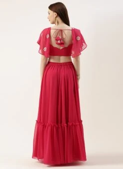 Skirt From Hot Pink Georgette Embroidered Crop Top Skirt Set After Six Wear -Deals Chic Lehenga Store Hot Pink Georgette Embroidered Crop Top Skirt Set IWBS02211133 b