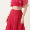 Skirt From Hot Pink Georgette Embroidered Crop Top Skirt Set After Six Wear