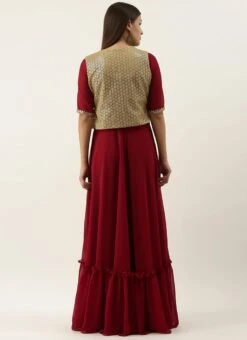 Beige Net N Maroon Jacket Style Gown Festive Wear -Deals Chic Lehenga Store Lavender Net N Maroon Jacket Style Gown IWBS02202321 b