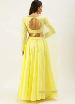 Lemon Yellow Embroidered Low V Neck Lehenga Set Festive Wear -Deals Chic Lehenga Store Lemon Yellow Embroidered Low V Neck Lehenga Set GHBS02203504 b