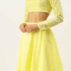 Lemon Yellow Embroidered Low V Neck Lehenga Set Festive Wear