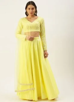 Lemon Yellow Embroidered Low V Neck Lehenga Set Festive Wear -Deals Chic Lehenga Store Lemon Yellow Embroidered Low V Neck Lehenga Set GHBS02203504 u