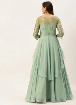 Light Blue Embroidered N Green Layered Gown Wedding Wear -Deals Chic Lehenga Store Light Blue Embroidered N Green Layered Gown IWBS02211173 b