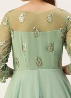 Light Blue Embroidered N Green Layered Gown Wedding Wear -Deals Chic Lehenga Store Light Blue Embroidered N Green Layered Gown IWBS02211173 rrc2